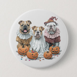 Badge Rond 7,6 Cm Citrouille des Bulldogs anglais d'Halloween