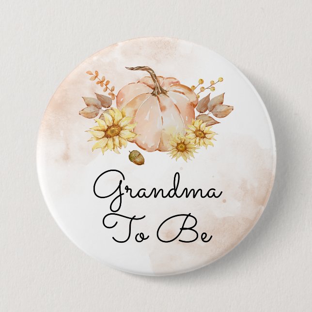 Badge Rond 7,6 Cm Citrouille Sunflowers Grand-mère à être Baby showe (Devant)