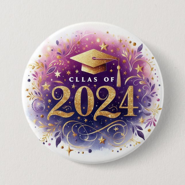 Badge Rond 7,6 Cm Classe de 2024 Bouton Graduation (Devant)