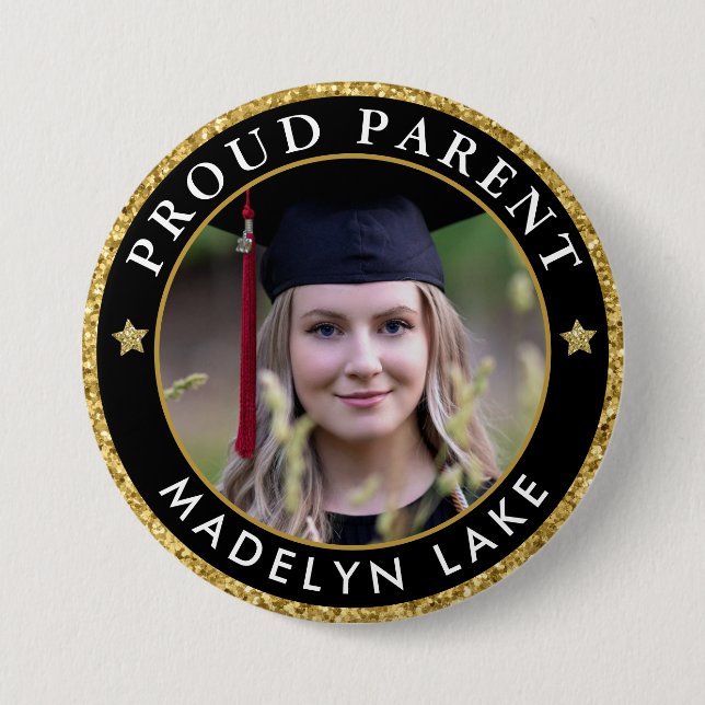 Badge Rond 7,6 Cm Classe de Graduation Photo Parent Fière de 2023 (Devant)