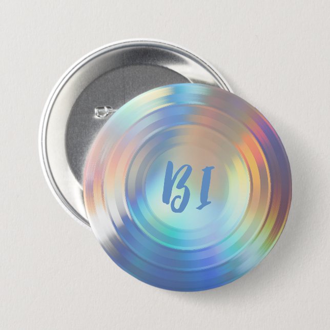 Badge Rond 7,6 Cm Classé Pastel Rainbow Unicorn Holographique Bisexu (Devant & derrière)