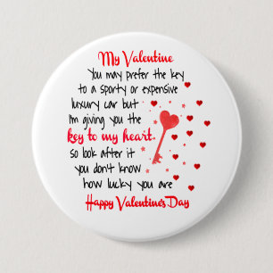 Badge Rond 7,6 Cm Clé de mon coeur Cadeau de la Saint-Valentin