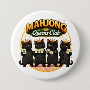 Badge Rond 7,6 Cm Club des Reines de Mahjong Chats Noirs Mignons