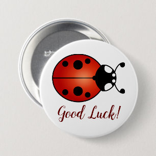 Badge Rond 7,6 Cm Coccinelle Rouge Orange Noire Chance 