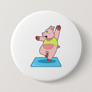 Badge Rond 7,6 Cm Cochon au yoga Fitness