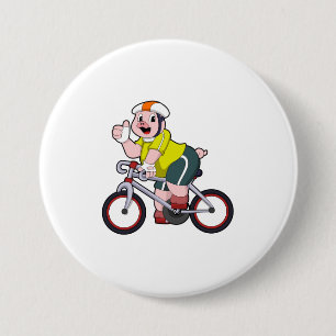 Badge Rond 7,6 Cm Cochon avec vélo et casque
