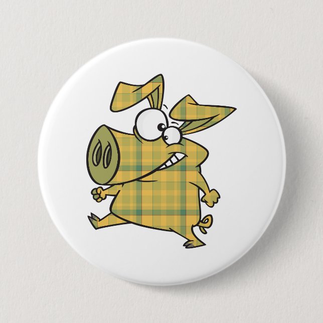 Badge Rond 7,6 Cm Cochon de dessin animé à carreaux drôle Tartan Ani (Devant)