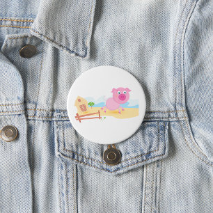 Badge Rond 7,6 Cm Cochon de ferme rose