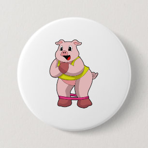 Badge Rond 7,6 Cm Cochon de fitness avec bande de caoutchouc