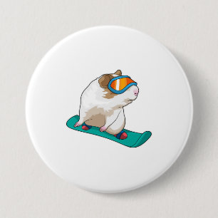 Badge Rond 7,6 Cm Cochon de Guinée Snowboard Snowboard