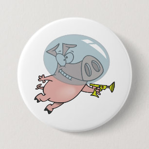 Badge Rond 7,6 Cm Cochon de l'espace avec un pistolet à rayons, astr