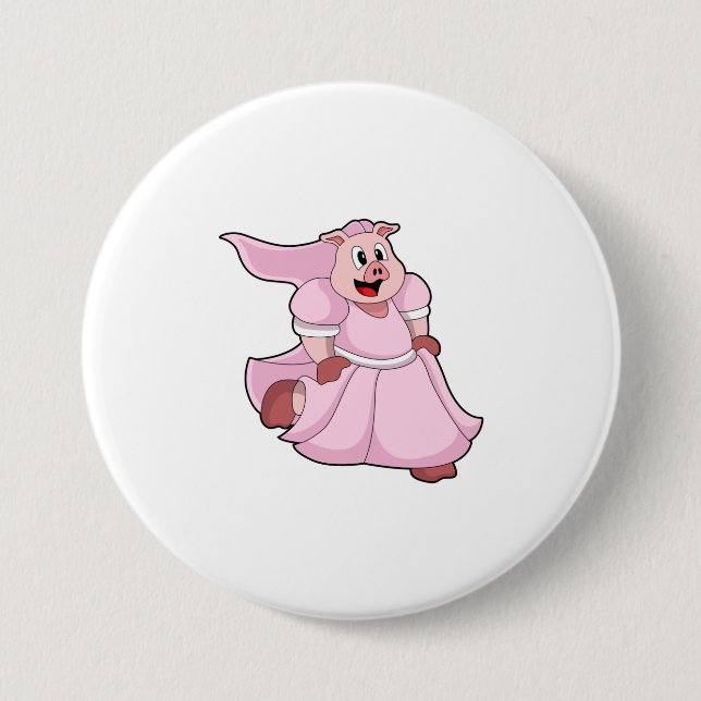 Badge Rond 7,6 Cm Cochon en mariée avec robe de mariée (Devant)