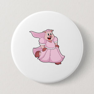 Badge Rond 7,6 Cm Cochon en mariée avec robe Mariage