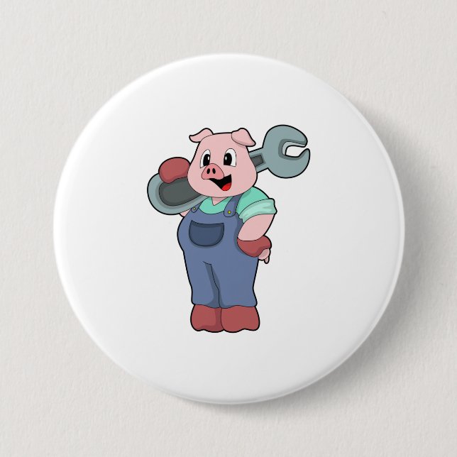 Badge Rond 7,6 Cm Cochon en mécanique avec clé (Devant)