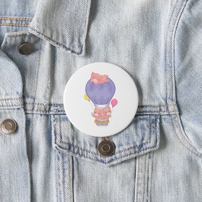 Badge Rond 7,6 Cm Cochons volants en montgolfière (Créateur téléchargé)