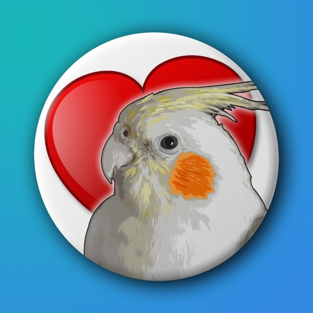 Badge Rond 7,6 Cm Cockatiel Amour d'oiseau d'animal d'animal de comp (Cute cockatiel pinback button with red heart for parrot owner, love my pet bird with orange cheeks! )