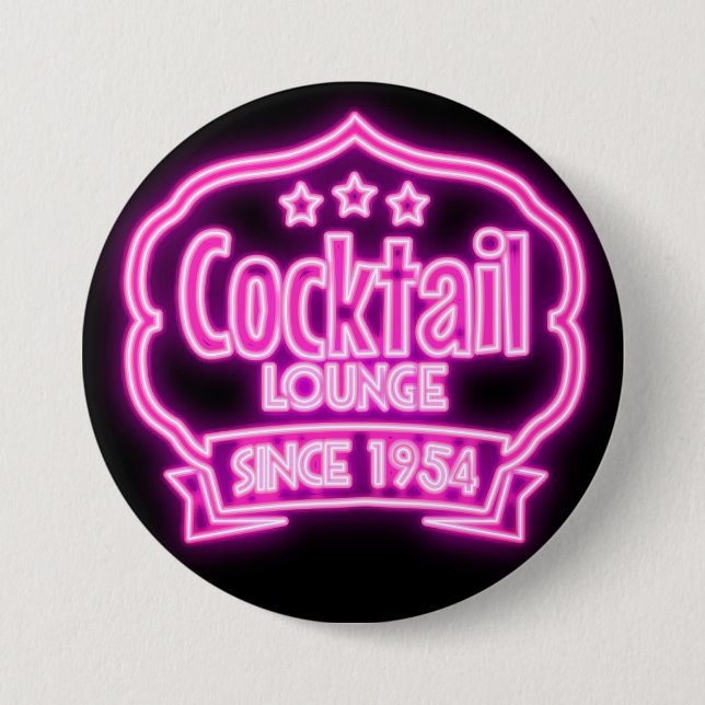 Badge Rond 7,6 Cm Cocktail lounge rétro néon vintage bar à alcool (Devant)