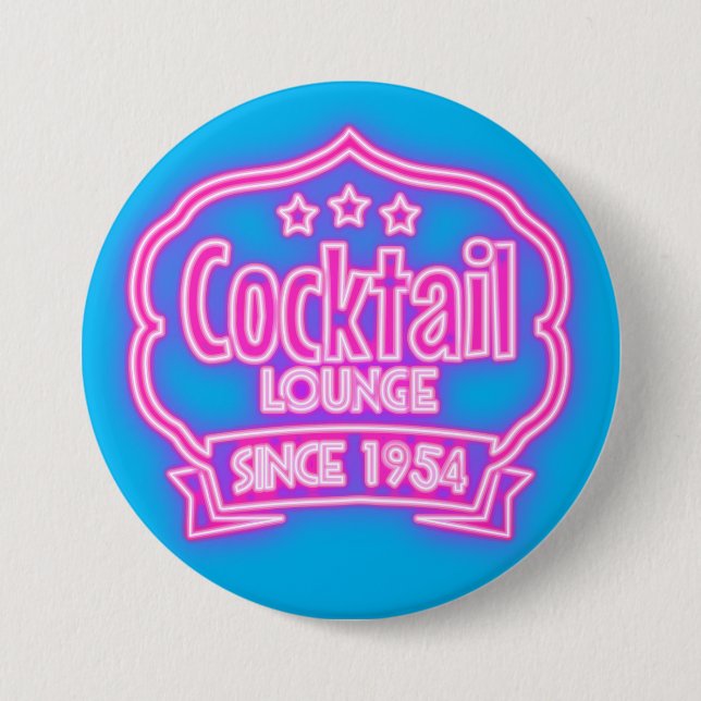 Badge Rond 7,6 Cm Cocktail lounge rétro néon vintage bar à alcool (Devant)