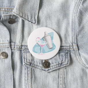 Badge Rond 7,6 Cm Cocktail Pink Martini et shaker argenté