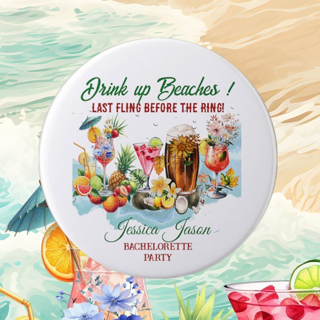 Badge Rond 7,6 Cm Cocktails de plage tropicale Fête de filles (Tropical Beach Cocktails Fruits Bachelorette Party Button)