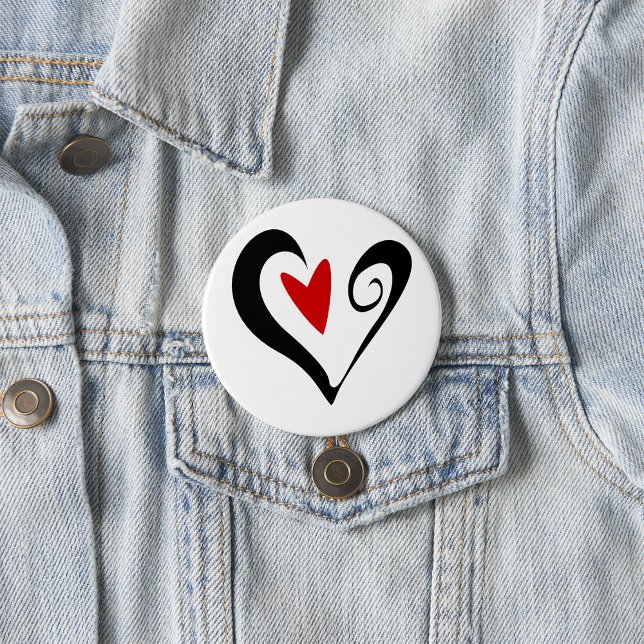 Badge Rond 7,6 Cm Coeur Abstrait rouge et noir Romantique moderne (Créateur téléchargé)