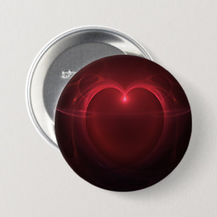 Badge Rond 7,6 Cm Cœur allumé avec contour rouge sur fond noir