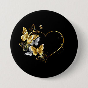 Badge Rond 7,6 Cm Coeur aux papillons d'or