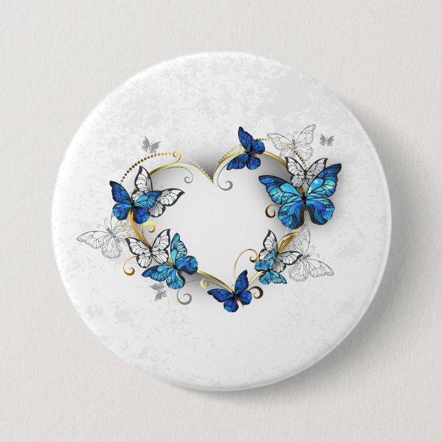 Badge Rond 7,6 Cm Coeur bijoux avec papillons Morpho (Devant)