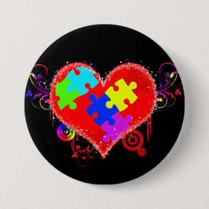 Badge Rond 7,6 Cm Coeur brillant d'autisme