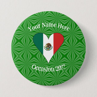 Badge Rond 7,6 Cm Cœur de drapeau mexicain Fond vert Personnalisé
