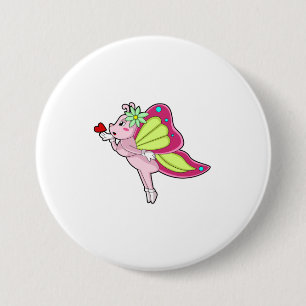 Badge Rond 7,6 Cm Cœur de Fleur Papillon