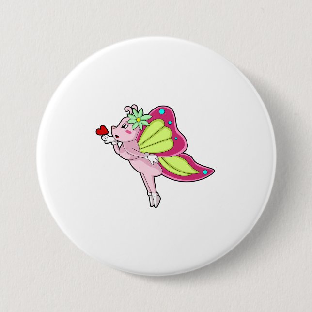 Badge Rond 7,6 Cm Coeur en fleurs papillon (Devant)