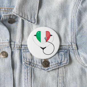 Badge Rond 7,6 Cm Cœur italien avec stéthoscope de soins de santé