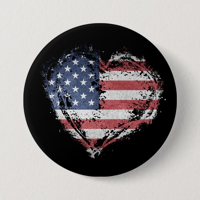 Badge Rond 7,6 Cm Coeur patriotique américain à Grunge (Devant)