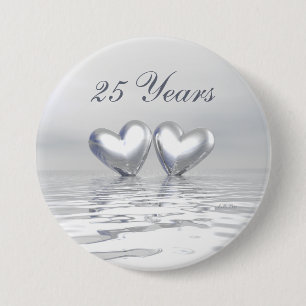 Badge Rond 7,6 Cm Coeurs argentés d'anniversaire