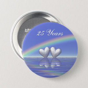 Badge Rond 7,6 Cm Coeurs d'argent du 25e anniversaire