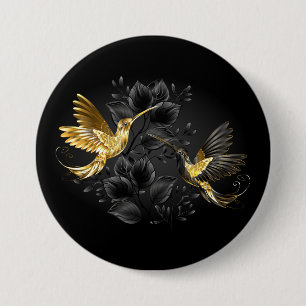 Badge Rond 7,6 Cm Colibri noir et or