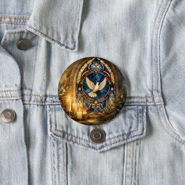Badge Rond 7,6 Cm Colombe de Noël en vitrail (En situation)