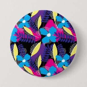 Badge Rond 7,6 Cm Coloré Chic Floral & Dot Motif avec Feuilles, mais