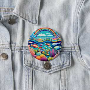 Badge Rond 7,6 Cm Coloré sous-marin sous l'arc-en-ciel