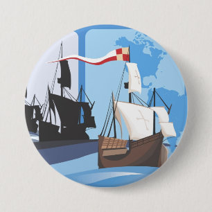 Badge Rond 7,6 Cm Columbus Sailing the Ocean Blue -