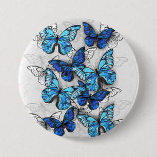 Badge Rond 7,6 Cm Composition des White and Blue Butterflies