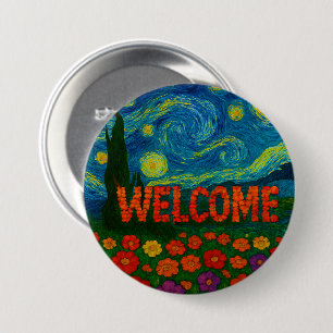 Badge Rond 7,6 Cm Conception artistique florale de nuit étoilée de b