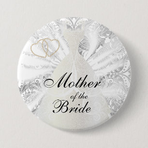 Badge Rond 7,6 Cm Conception blanche de satin de partie nuptiale