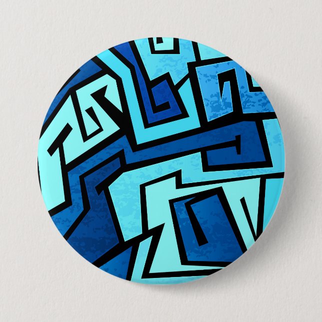 Badge Rond 7,6 Cm Conception bleue de graffiti (Devant)