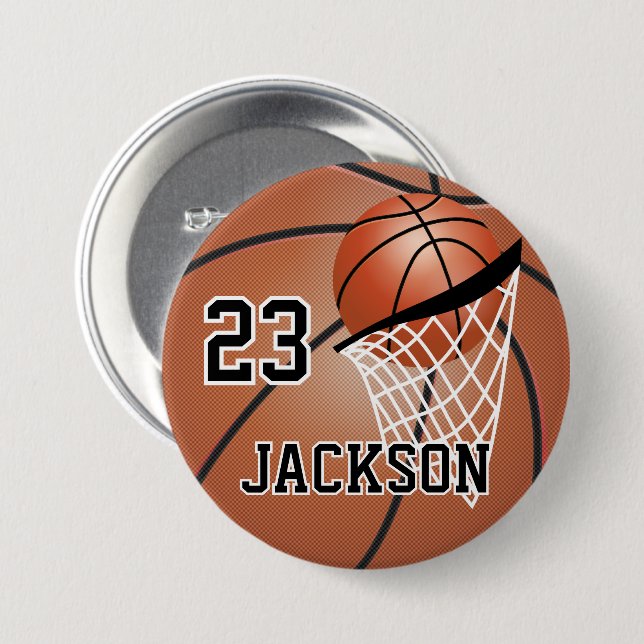 Badge Rond 7,6 Cm Conception de basket-ball Brown | Personnaliser (Devant & derrière)