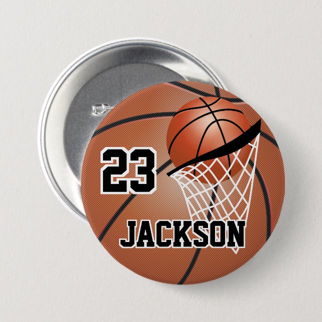 Badge Rond 7,6 Cm Conception de basket-ball Brown | Personnaliser (Devant & derrière)