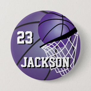 Badge Rond 7,6 Cm Conception de basket-ball violet   Personnaliser