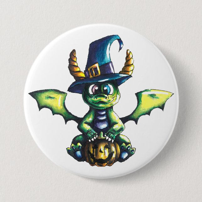 Badge Rond 7,6 Cm Conception magique du dragon d'Halloween (Devant)