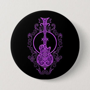 Badge Rond 7,6 Cm Conception pourpre complexe de guitare sur le noir